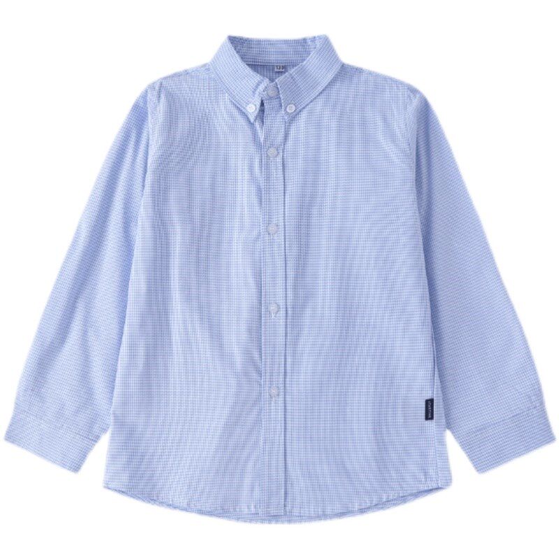 校服 英伦风儿童春秋千鸟格子衬衫K 中小学生蓝色长袖衬衣