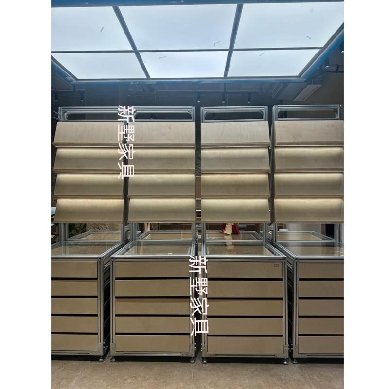 桦木板置物架落地多层收纳储物柜子办公室靠墙展示架陈列架陈列柜