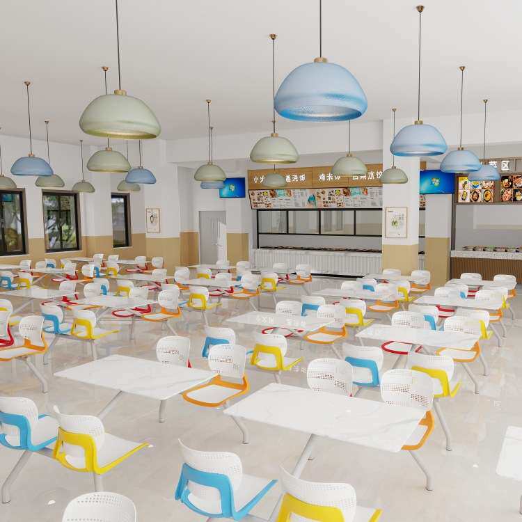 食堂连体餐桌椅饭店快餐饮早点餐厅公司职员工人小吃学校岩板餐桌