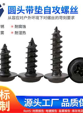 PWA3x6→3x10圆头带垫自攻螺丝 不锈钢黑色防锈高盐雾螺丝 达克罗