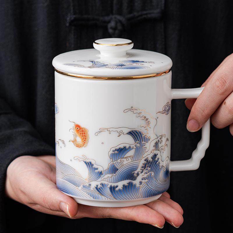 羊脂玉泡茶杯茶水分离带盖过滤陶瓷白瓷家用办公室会议个人杯,餐饮具,马克杯,淘宝优惠券,粉丝福利购,淘宝优惠卷