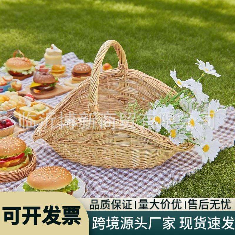 藤编厨房手提蔬菜篮子置物筐柳编水果野餐篮收纳筐竹编月子鸡蛋篮