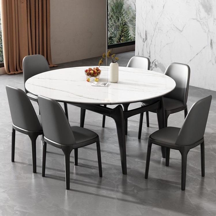 岩板餐桌椅组合现代简约折叠圆形桌家用实木可伸缩猫耳朵吃饭桌子