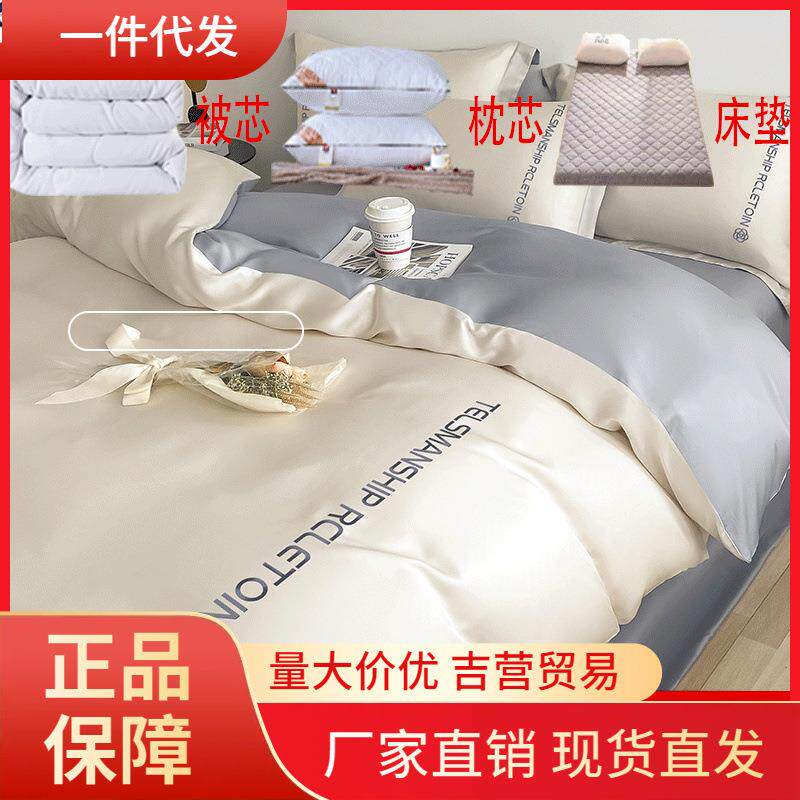 V45O夏天冰丝被子四件套床单枕头一整套床上棉被褥全套七件套学生
