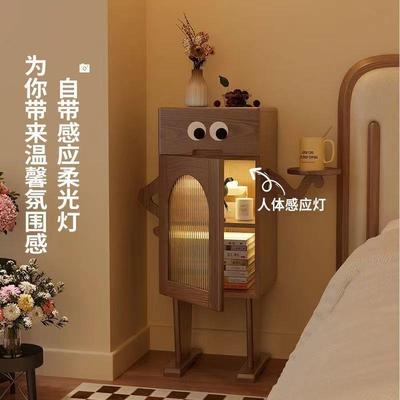 实木床头柜带灯机器人储物边几侧边柜客厅电视置物柜创意床头柜