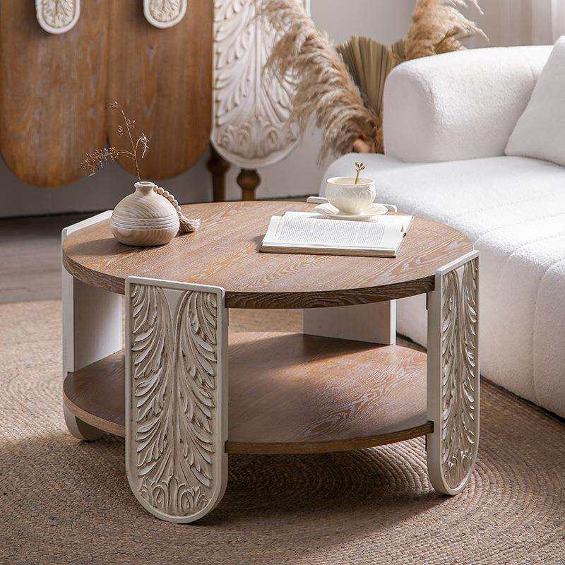 复古风小户型客厅茶几公司大厅洽谈桌个性创意实木茶桌阳台圆边几