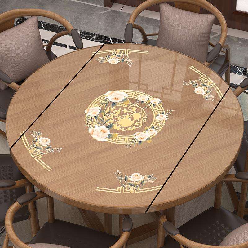 W1TR中式PVC透明折叠餐桌垫防烫椭圆形印花桌垫软玻璃餐桌布防水