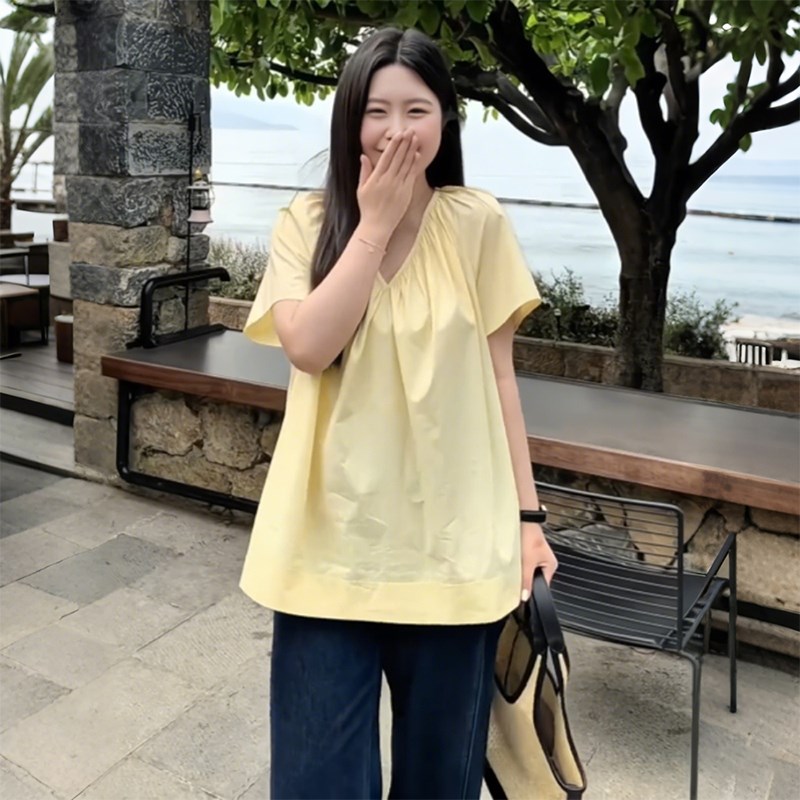 特大码女装加肥加大胖mmV领减龄短袖T恤女宽松时尚百搭显瘦上衣潮