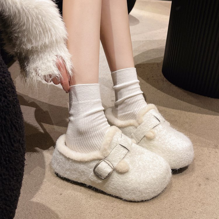 冬季新款棉鞋棉拖加绒保暖厚底女