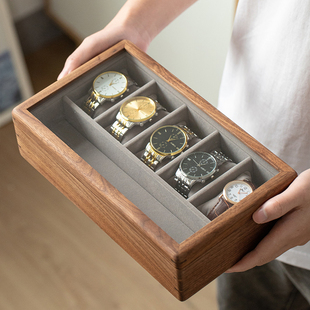 实木高级手表盒收纳盒精r致玻璃品质绒布机械表腕表展示盒首饰盒
