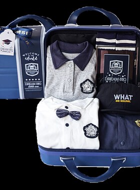 婴儿礼盒b学院风格套装新出生男宝宝春夏秋冬季款蓝色满月百天周