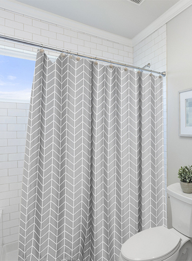 磁性浴帘套装防水浴室挂r帘卫生间浴帘隔断帘弧形LU杆灰色浴帘加