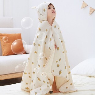 婴儿浴巾儿童宝宝纱布超软四六层全棉吸水斗篷带T帽纯棉洗澡浴衣