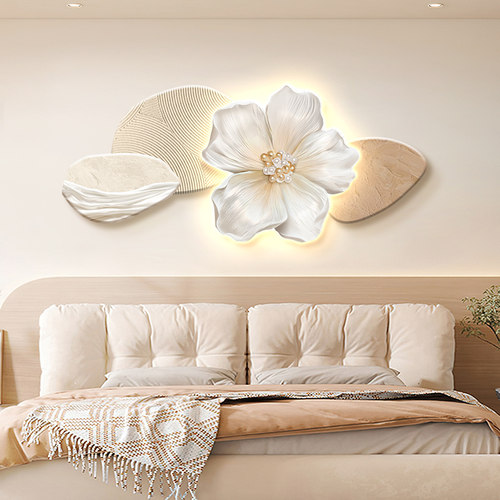 奶油风卧室床头装饰画p蝴蝶花朵客厅沙发背景墙挂画主卧房间壁灯