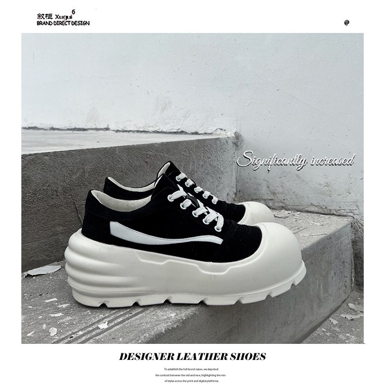 增高8CM2024新款老爹鞋超拽厚底翘大头小白鞋面包帆布德训鞋男潮