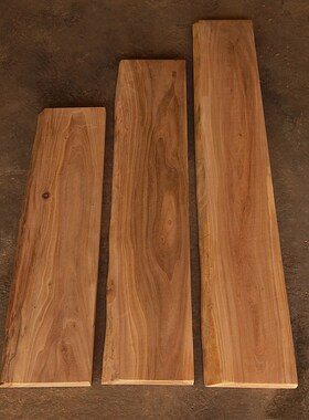 榆木实木一字隔板置物架木板原木墙壁书架层板艺术风格.可定制尺