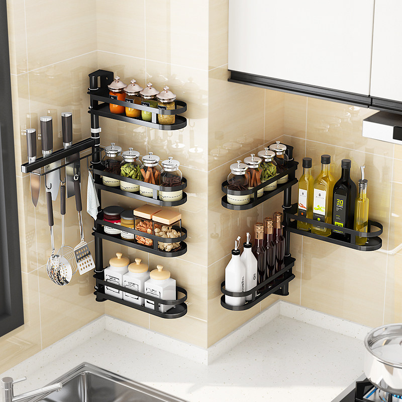 免打孔304不锈钢旋转转角调料架壁挂 厨房置物架多功能Z调味收纳