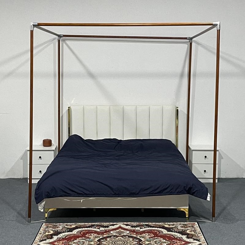 新中式美式松实木蚊帐支架茶寮木头户外床幔杆床幔柱子打卡拍照