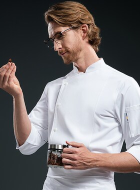 星级餐厅高c端饭店厨师长工作服酒店西餐烹饪大师白色长袖私厨定