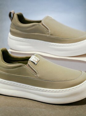 男鞋夏季透气男士黑色懒人一脚蹬布鞋厚底增高防滑百搭潮流板鞋子