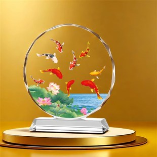 九鱼转运摆件连年有余乔迁开业客J厅办公室酒柜水晶摆台