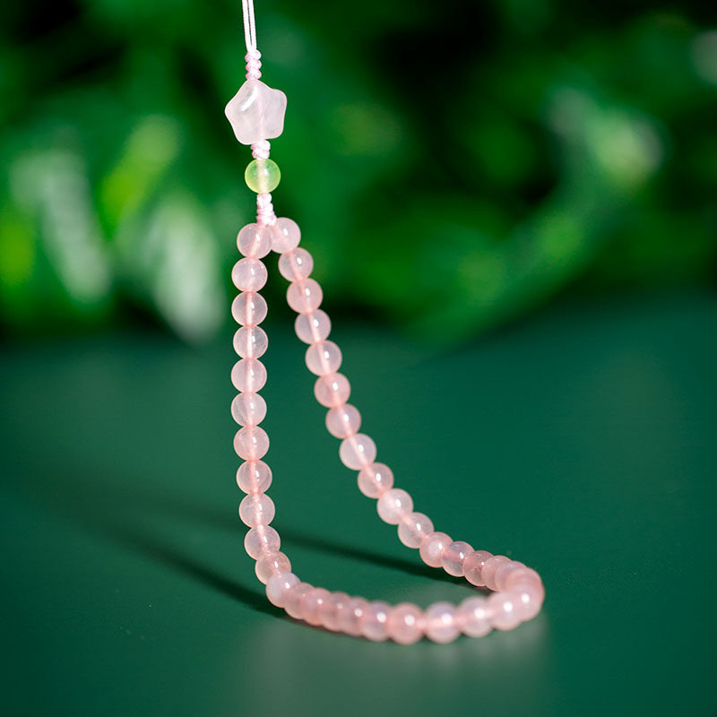 粉水晶手机链手机挂绳挂链t招桃花挂件长款转运挂饰女款挂坠手腕