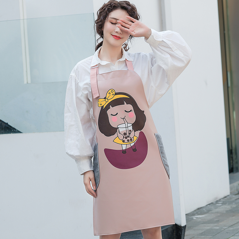 围裙家用厨房女大人夏PU皮防水防油时尚工作服做饭可擦手皮革围腰