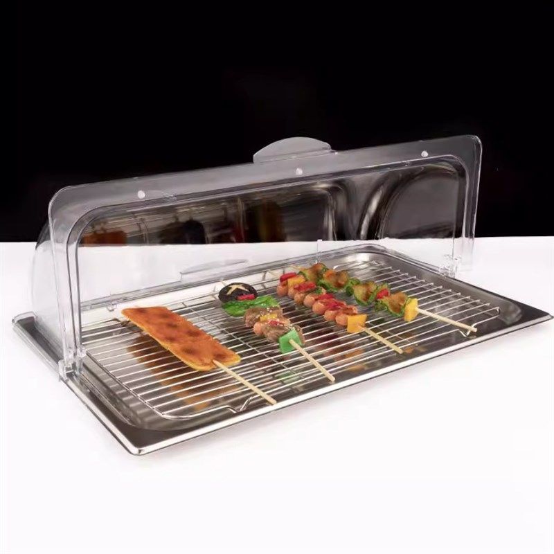 透明防尘翻盖配不锈钢盘熟食展示盆罩烧烤油炸卤菜盘带滤油网架子,餐饮具,餐用托盘,淘宝优惠券,粉丝福利购,淘宝优惠卷