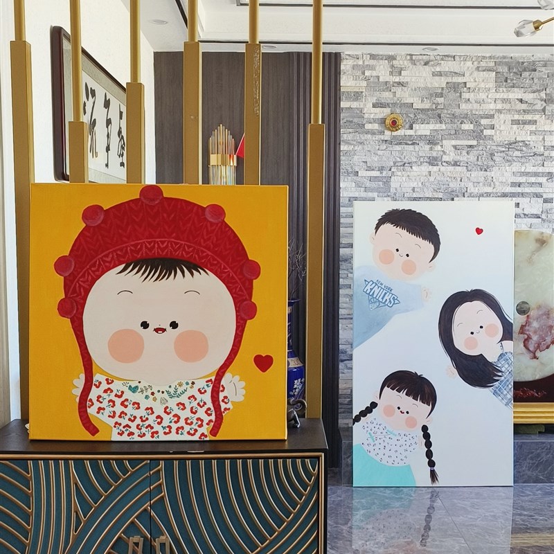 卡通萌娃定制画像周岁礼物儿童房装饰画宝宝小众满月儿童节礼物