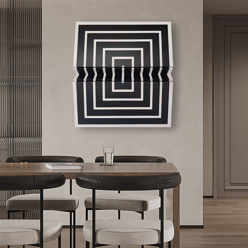 现代简约木雕装饰画玄关客厅餐厅卧室艺术实物挂画条纹深邃立体感