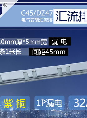 C45/DZ47LE 1p+N漏电开关32A汇流排 紫铜1.0厚5mm宽1P+L接线端子