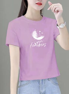 夏装新款圆领短袖t恤女宽松高腰上衣女短款T恤时尚舒适潮流百搭