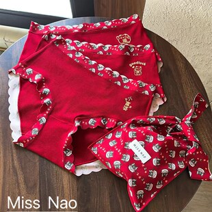 闹小姐冬新款红色纯棉布袋新年本命年中高腰高弹包臀三角裤三条装