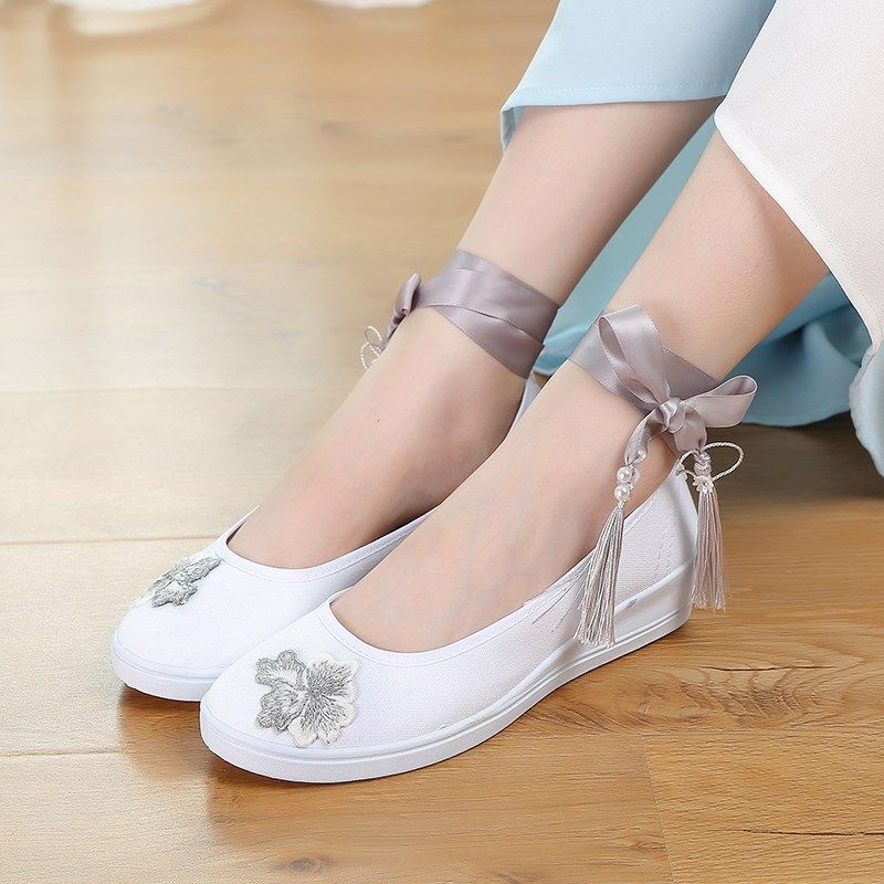 古风汉服鞋子女学生搭配古装坡跟绣花高跟平底系带民族风舞蹈鞋子,女鞋,汉服鞋,淘宝优惠券,粉丝福利购,淘宝优惠卷