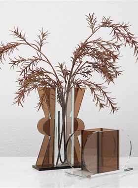 现代棕色透明亚克力花器几何花瓶创意拍摄道具网红样板间花瓶