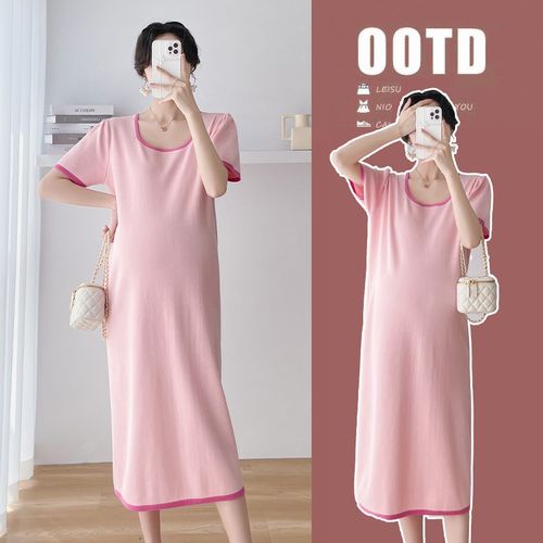 孕妇装夏装时尚韩版短袖方领连衣裙2024新款孕妇裙夏季网红裙子夏