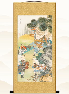 鸿门宴 刘邦项羽历史典故人物卷轴挂画 中式绢布丝绸装饰画定制