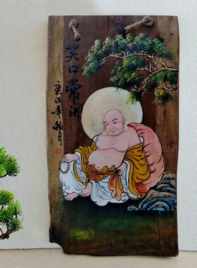 禅意实木装饰挂件手绘木板画风化木头中式茶室墙壁挂饰墙面墙饰品