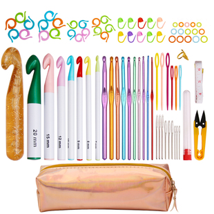 毛线编织工具 钩针套装 彩色铝钩针塑料柄特大号钩针 毛线勾针包