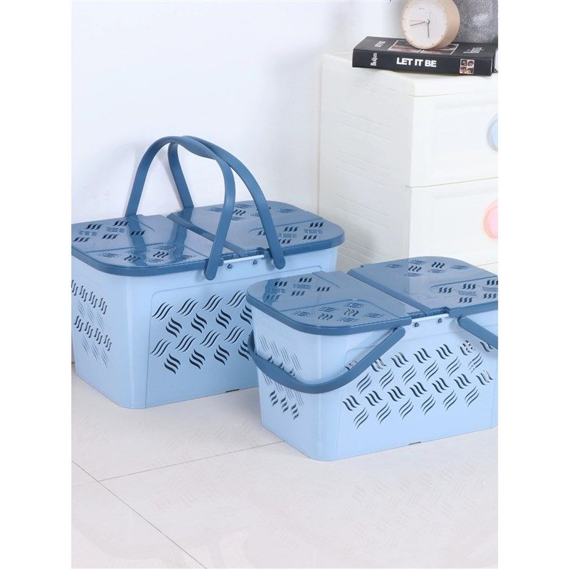 塑料购物篮带盖大容量家用手提篮超市篮买菜蓝水果啤酒野餐篮加厚,收纳整理,购物篮,淘宝优惠券,粉丝福利购,淘宝优惠卷