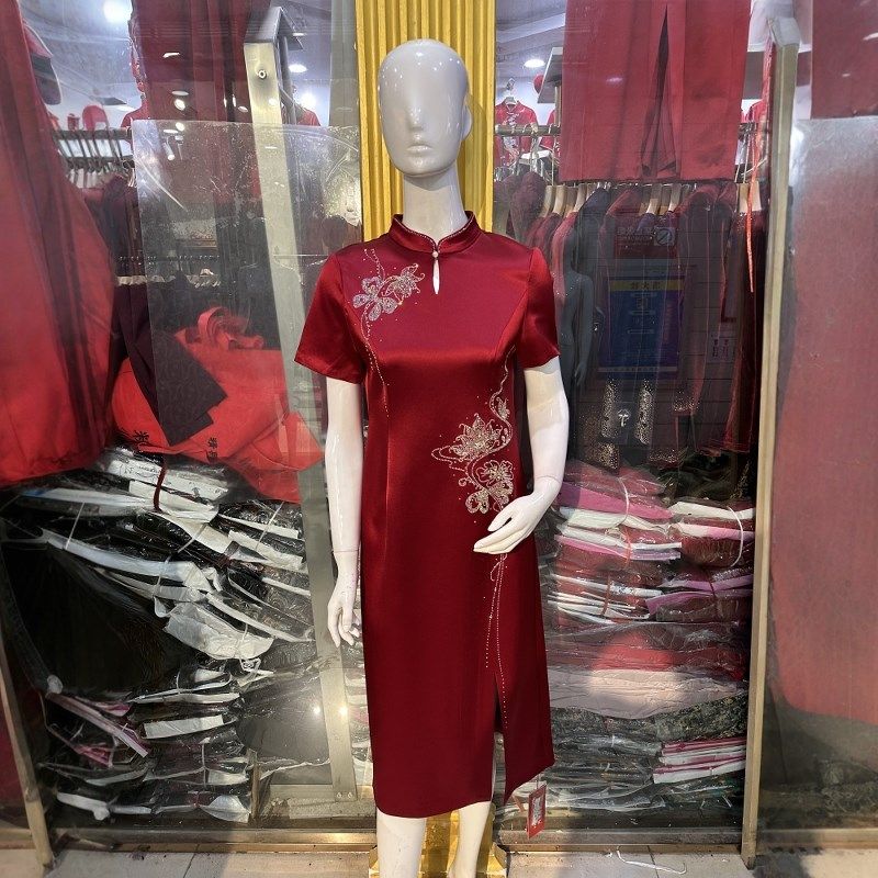 年轻时尚小个子喜妈妈夏季短袖醋酸高端旗袍喜婆婆结婚婚宴礼服