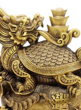 精品纯铜风水黄铜龙龟聚宝盆摆件龙头龟家居装饰品元宝铜龟
