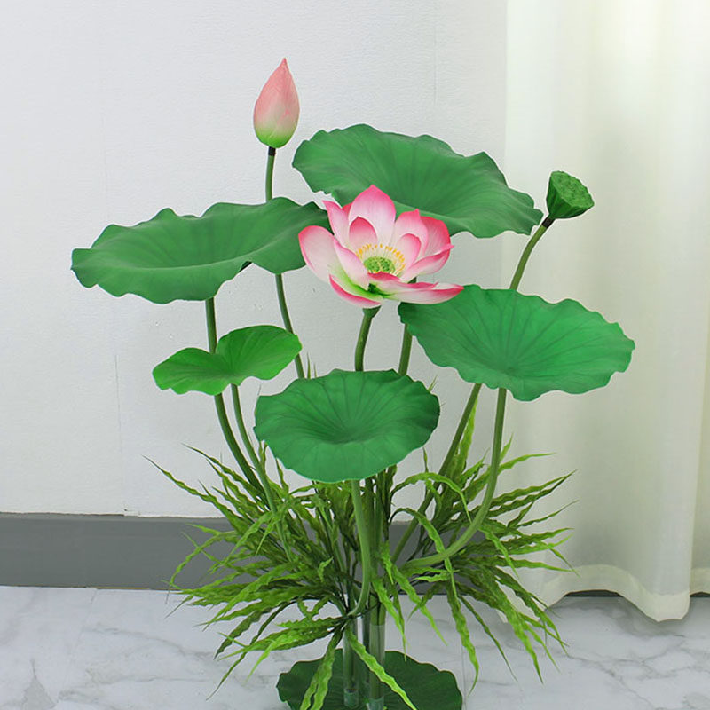 仿真荷花仿真花PU荷o叶造景假花艺水池景观装饰塑料花芦苇婚庆摆