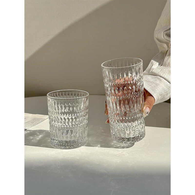 浮雕玻璃杯家用水杯高颜值咖啡杯饮料果汁杯牛奶杯啤酒杯喝水杯子