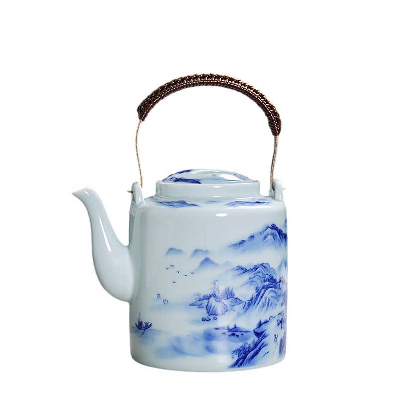 青花陶瓷茶壶冲茶家用耐高温养生壶单壶泡茶中老式凉冷水壶带过滤