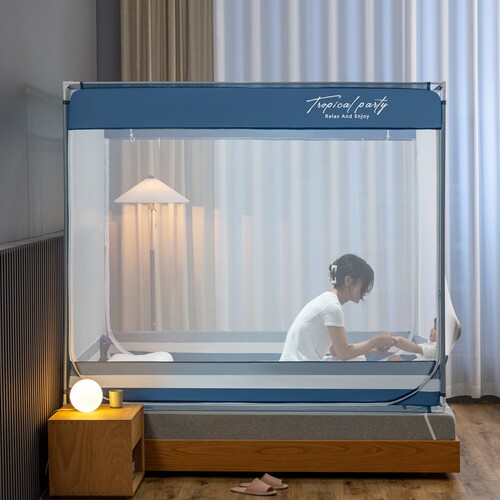 蚊帐家用网红新款家用宝宝防摔全底双门防N蚊拉炼支架式坐床蚊帐