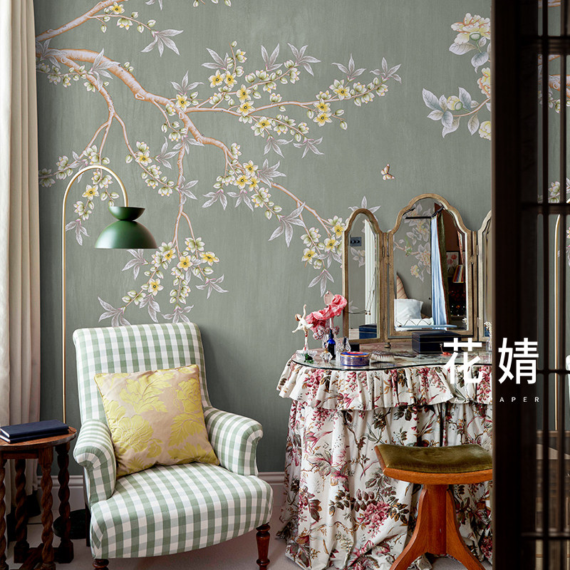 墙布定制工笔花鸟艺术壁纸奢华民宿电视背景墙纸中式客厅卧室壁画,家装主材,定制壁画,淘宝优惠券,粉丝福利购,淘宝优惠卷
