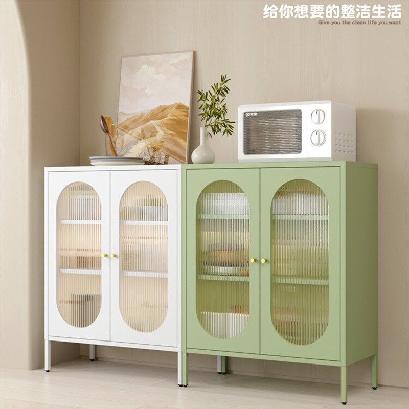 奶油风铁艺展示玻璃厨房餐边柜客厅边柜置物柜家用多功能储物柜子