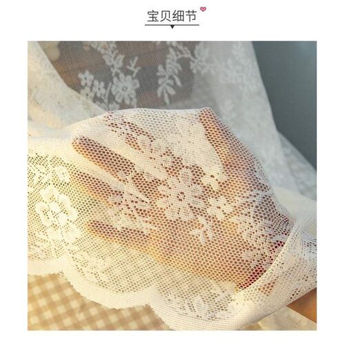 免打孔韩式蕾丝窗帘门帘厨房半帘短帘隔断白色纱帘穿杆帘送伸缩杆