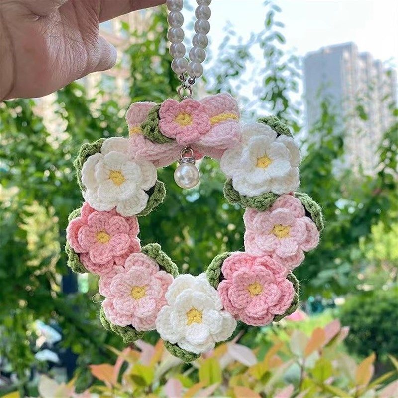 小花车挂花环花朵手工编织挂件diy材料包毛线编织钩针送女男朋友